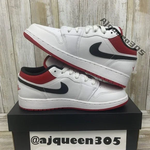 Air Jordan 1 Low White Gym Red Black GS 553560-118 - Picture 3 of 6